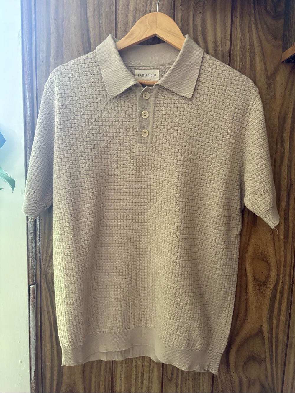 Far Afield Men's Beige Textured Polo